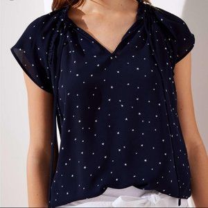 LOFT Starry Sky Ruffle Tie Neck Top